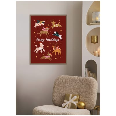 Kate and Laurel Sylvie Framed Canvas Happy Howlidays by Aislinn Simmonds Duchess Plum