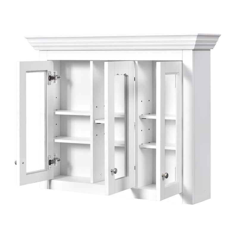 Roomfitters 35" Medicine Cabinet with Mirror, Wall Mounted Bathroom Cabinet with 5 Adjustable Shelves and Glass Doors, White