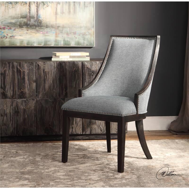 40" Janis Ebony Curved Back Accent Chair with Brass Nailhead Trim