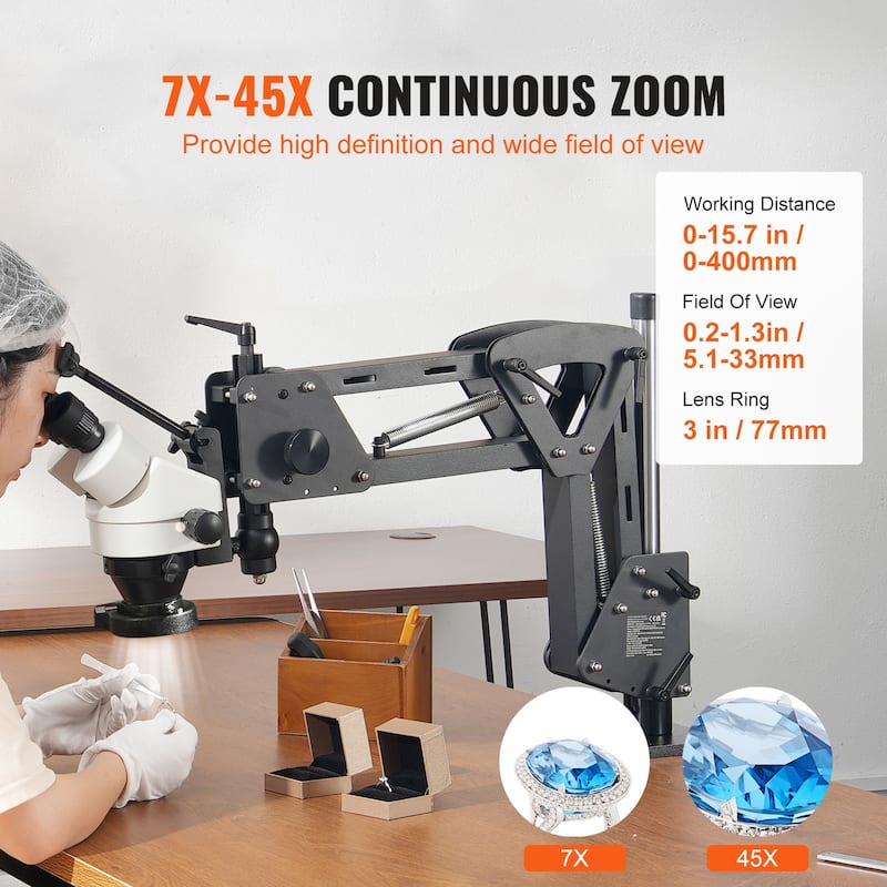 Multi-Directional Microscope with Spring Bracket, 7X-45X Magnification Jewelry Microscope, Micro Jewelry Inlaid Stand