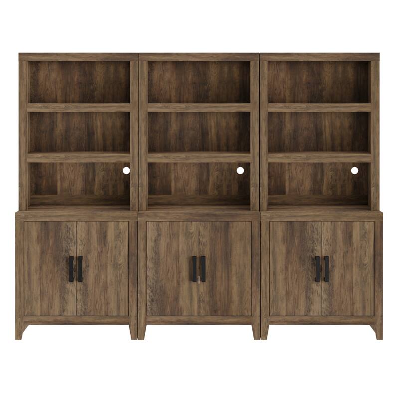 74" Tall Bookshelf with Door, Farmhouse Bookcase with Adjustable Shelf and Storage Cabinet for Living Room, Office