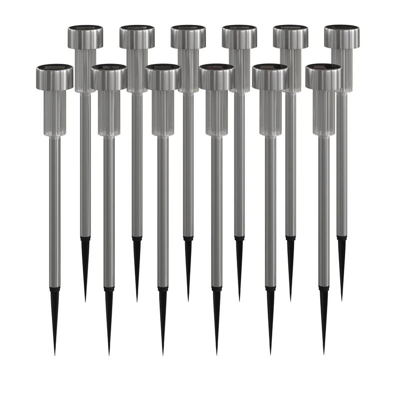 All - Weather Solar Powered Stainless Steel LED Landscaping Lights - Set of 12