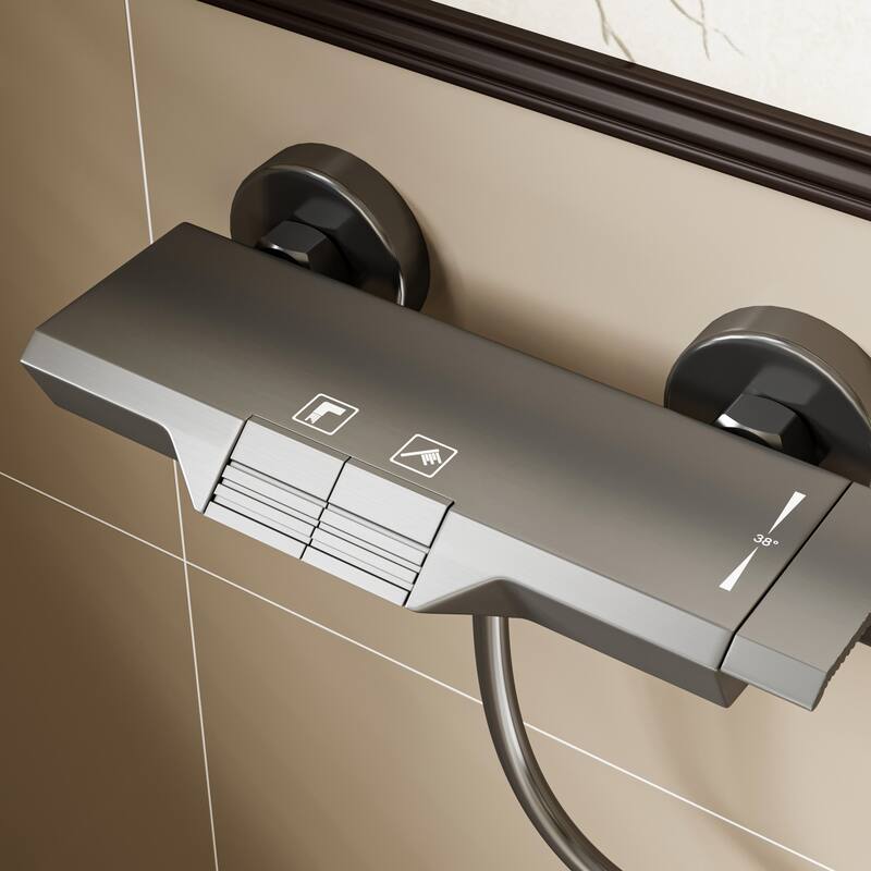 Gunmetal Thermostatic Shower System with Adjustable Slide Bar, CEC Certified Space Aluminum Shower Faucet Set