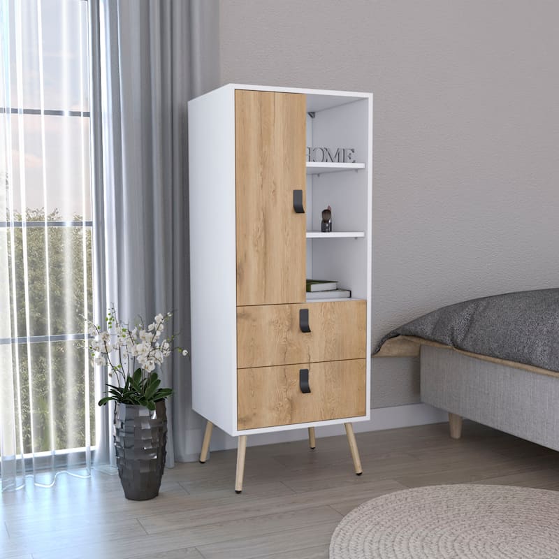 Tall Dresser, Unit with Door, 2 Drawers, and Open Shelves - Multicolor