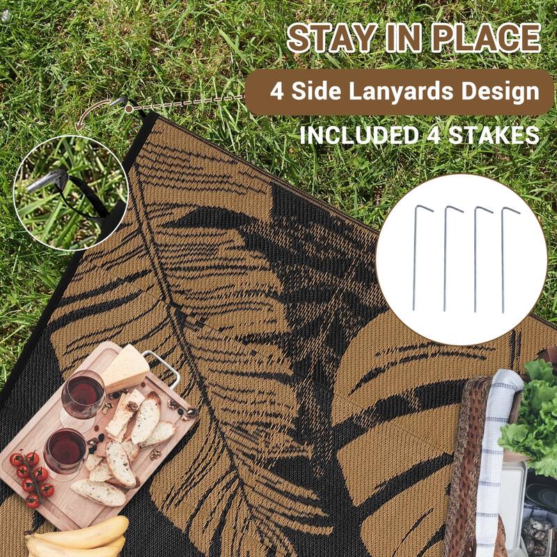Outdoor Rug Waterproof Reversible Rug Modern Leaves Plastic Straw Area Rug