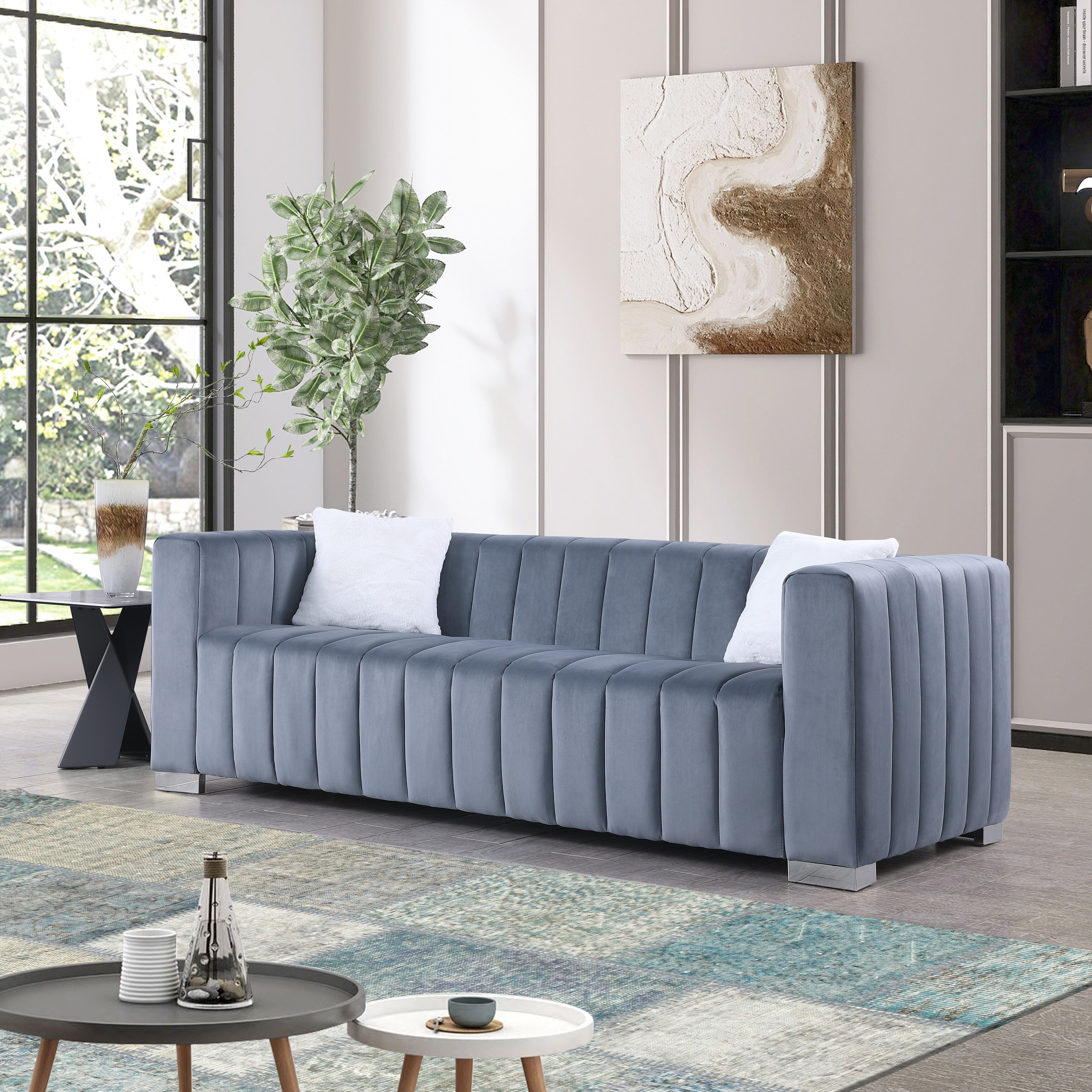 Modern velvet top chesterfield sofa