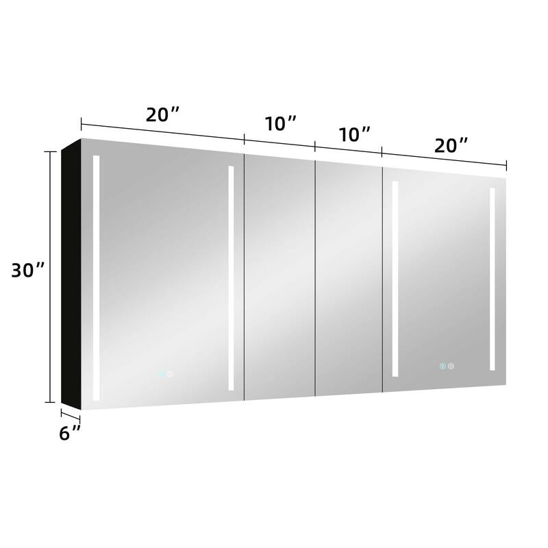 60 in.W x 30 in. H Aluminum Surface Mounted LED Medicine Cabinet with Doors and Mirror Defogging - 60'' X 30''