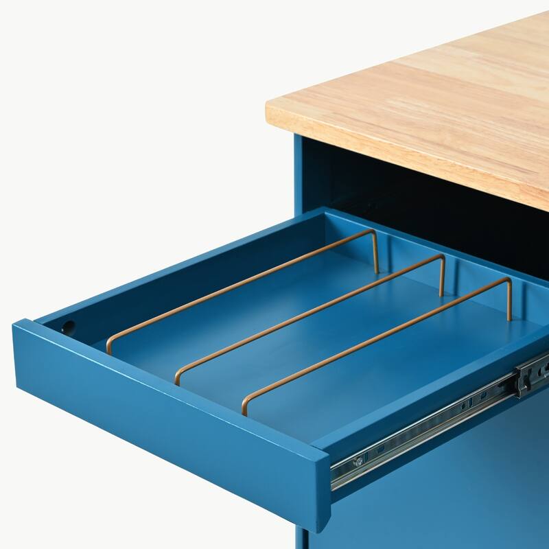 LED Light Kitchen Cart on Wheels with 2 Fluted Glass Doors