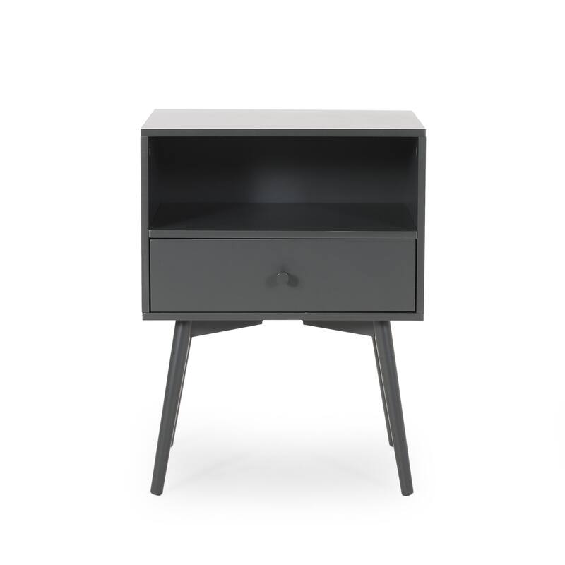 18" Mid-Century Modern Rectangular Side Table with One Spacious Drawer and Open Shelf for Living Room or Bedroom