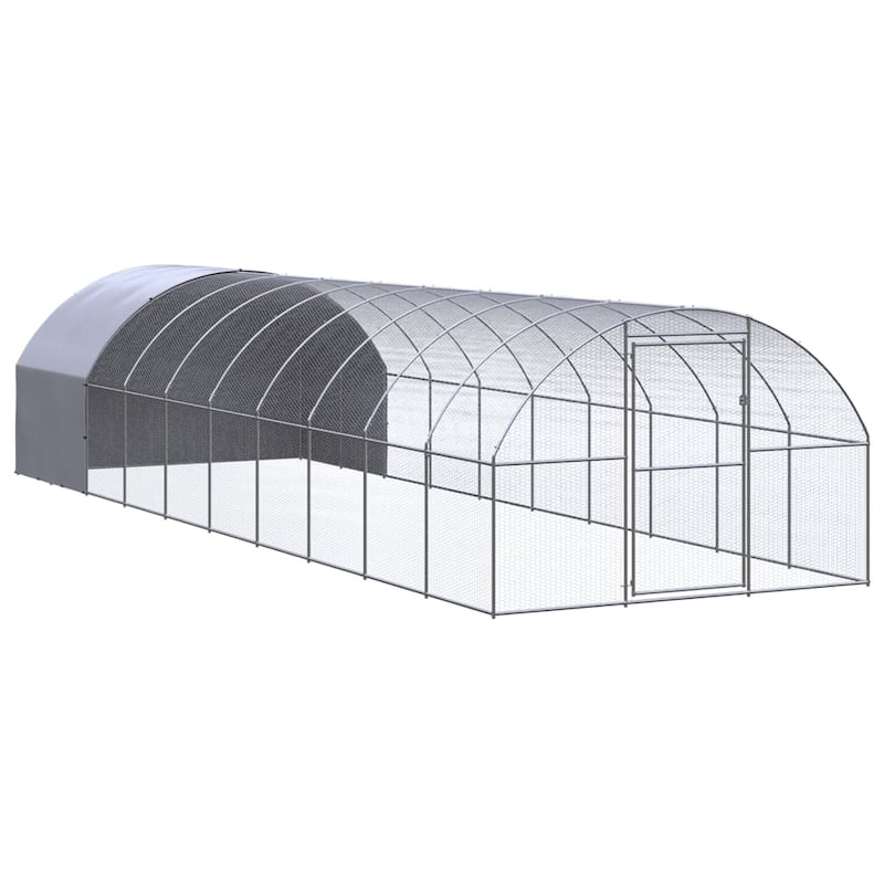 vidaXL Chicken Coop Battery Cage Hen Enclosure Chicken House Galvanized Steel zero - 9.8' x 32.8' x 6.6' - Silver and silver gray