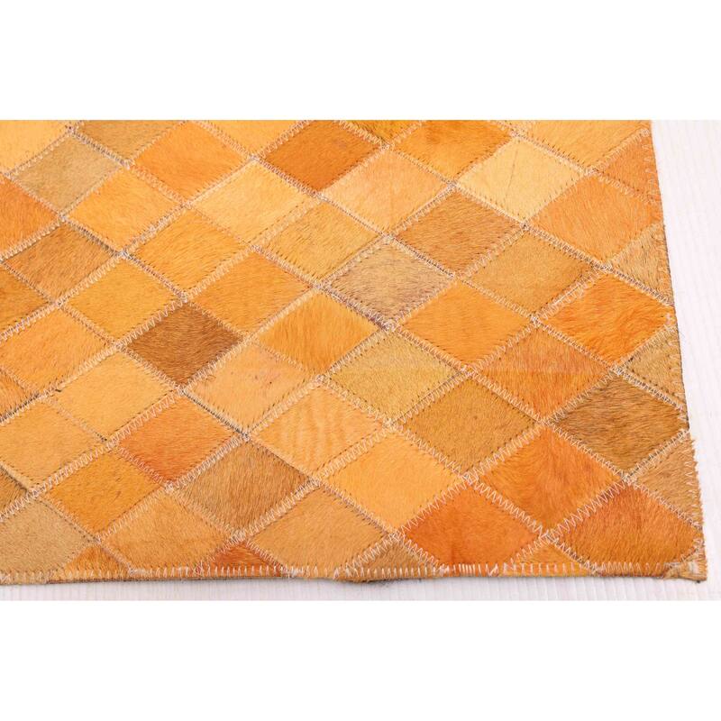 ECARPETGALLERY Handmade Cowhide Patchwork Orange Leather Rug - 5'1 x 8'0