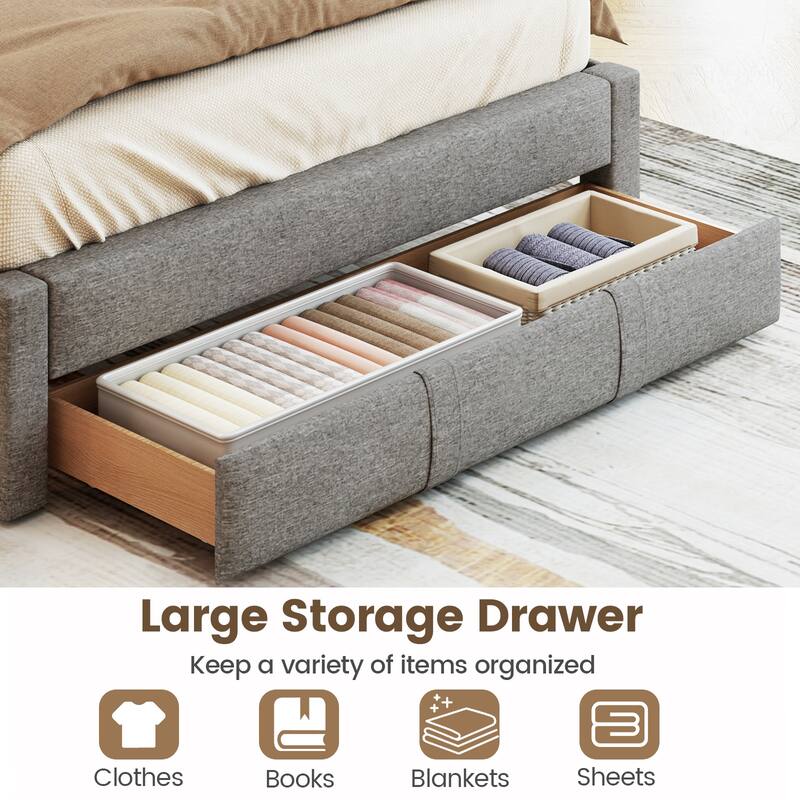 Gymax Queen Size Bed Frame w/Storage Drawer & Vertical Channel