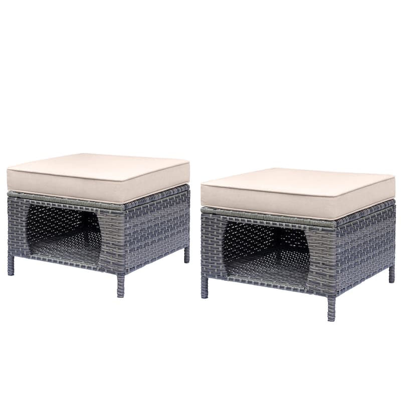 Outdoor Patio Cushioned Rattan Wicker Storage Ottomans (Set of 2)
