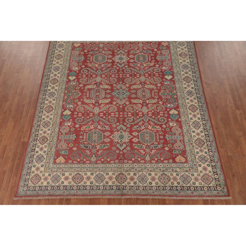 Traditional Red Kazak Area Rug Hand-Knotted Wool Carpet - 8'1" x 9'11"