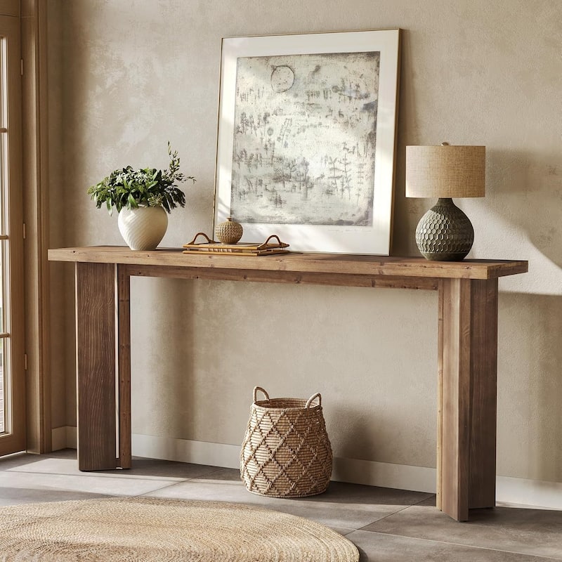70.9-Inch Solid Wood Console Table, Narrow Long Sofa Table Behind Couch - Natural