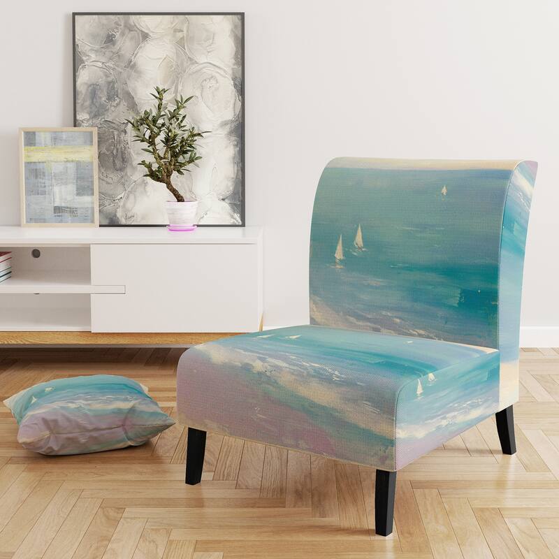 Designart "From the Shore" Upholstered Beach Accent Chair - Nautical & Coastal Arm Chair For Bedroom - Slipper Chair - Turquoise