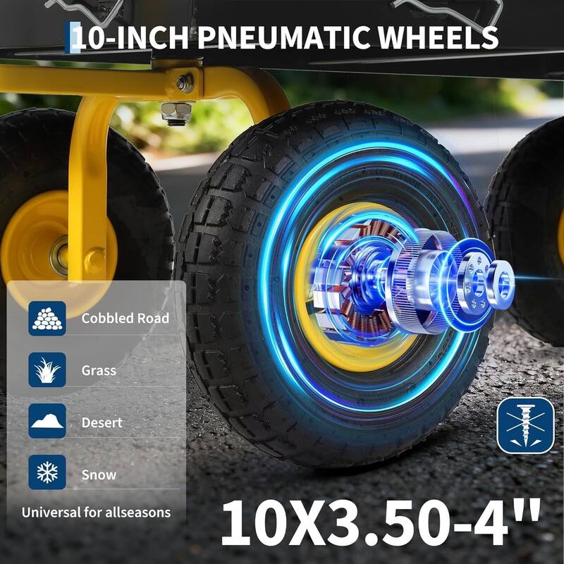 Heavy Duty Outdoor Yard Utility Garden Cart with Wheels and 180 Degree Rotating Handle, 900 LBS Load