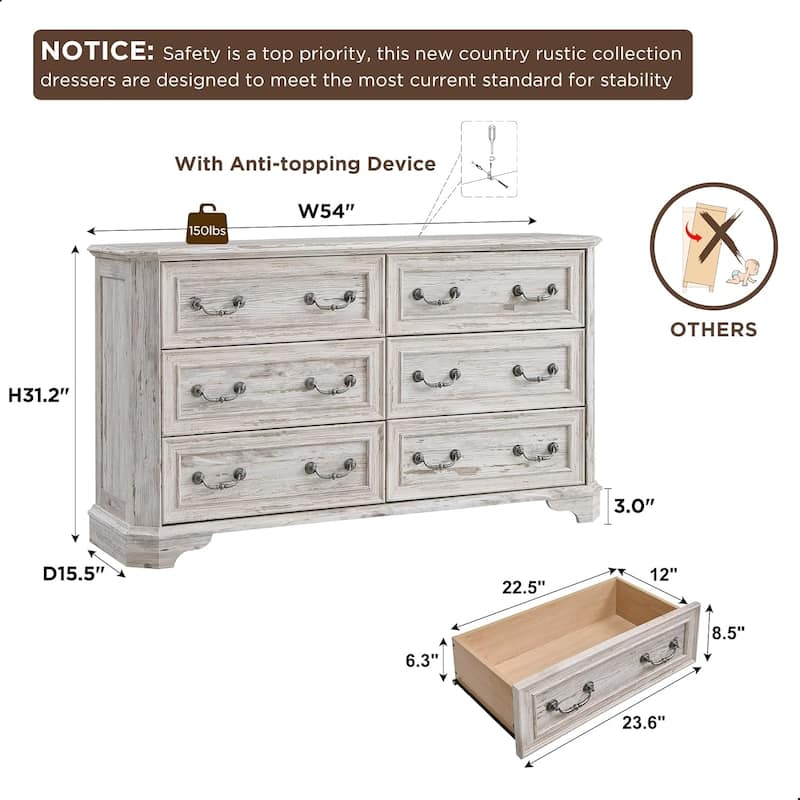 Farmhouse Drawers Dresser, Wood Chest of Drawers, Dressers Organizer