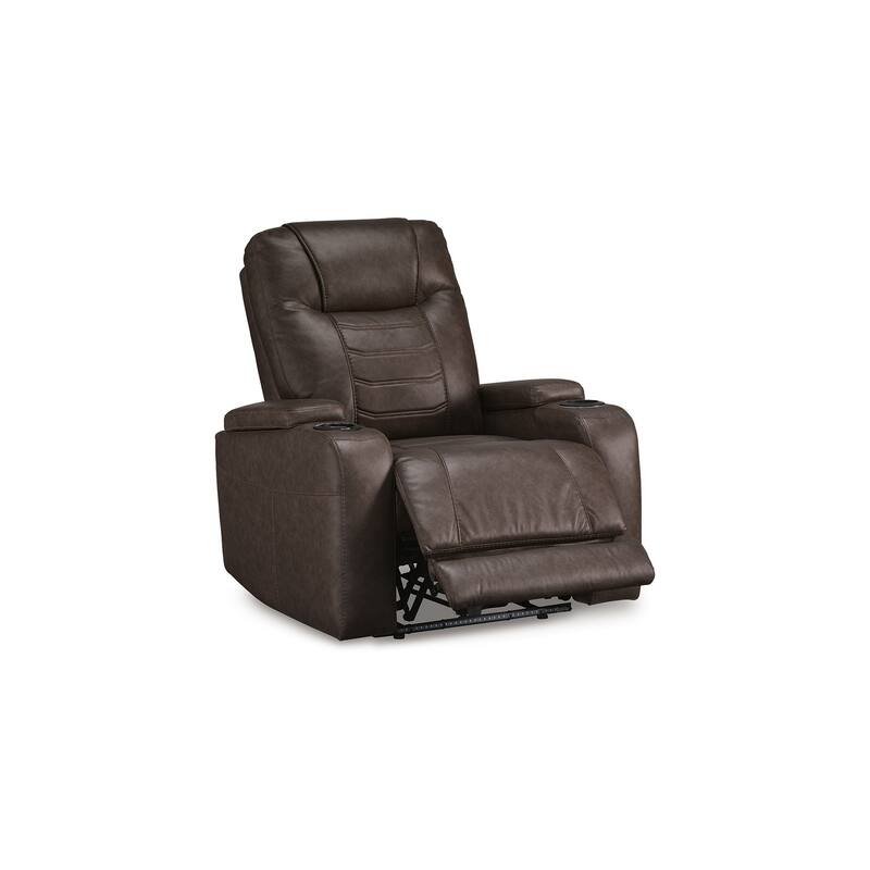 Scon Power Recliner Chair, 37 Inch, LED Light, Brown Faux Leather