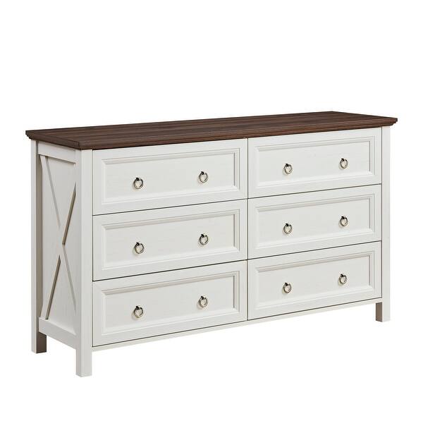 Rustic Wooden 6 Drawer Dresser with Metal Round Handle - Bed Bath ...