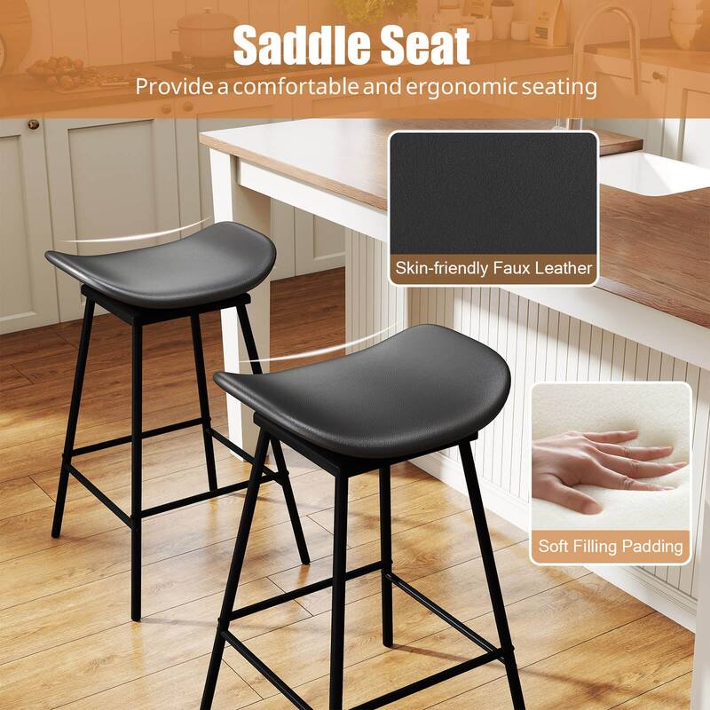 Costway Swivel Barstools Set of 2/4 Faux Leather Upholstered Backless - See Details