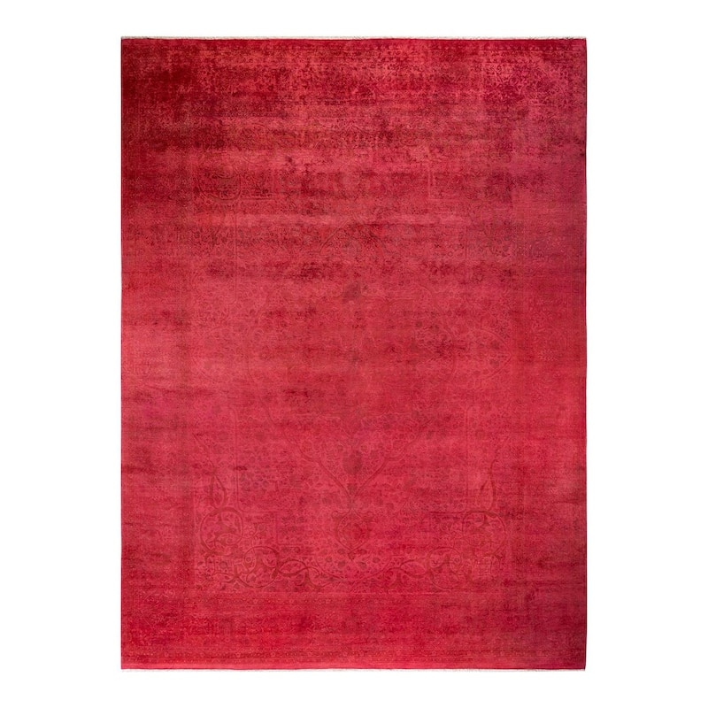 Overton Hand Knotted Wool Vintage Inspired Modern Contemporary Overdyed Pink Area Rug - 8' 10" x 12' 2"