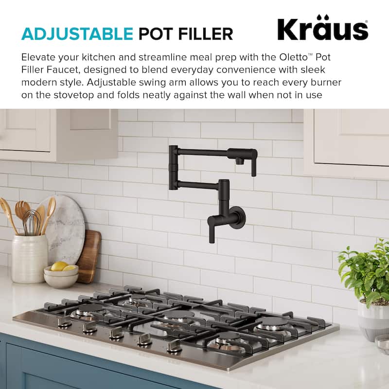 KRAUS Oletto Wall Mount Pot Filler Kitchen Faucet with Retractable Arm