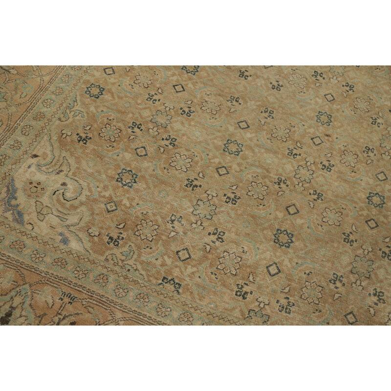 Hand Knotted Oriental 100% Wool Carpet Traditional Floral Brown Tabriz Area Rug - 13' 1'' X 10' 0''