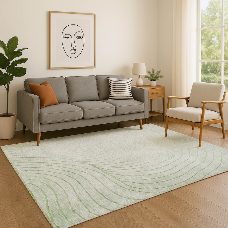 Premium Washable Super Soft Modern Wave Mayfield Rug - Aloe - 5' x 7'6"