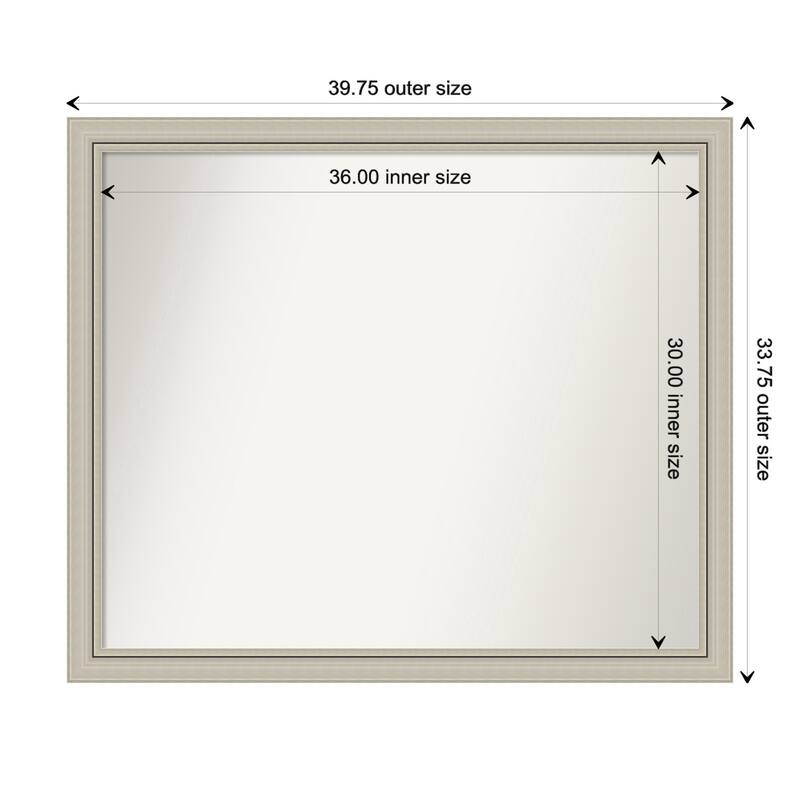 Romano Silver Narrow Framed Non-Beveled Custom Wall Mirror, Bathroom Vanity Mirror - Outer Size: 39.75 x 33.75
