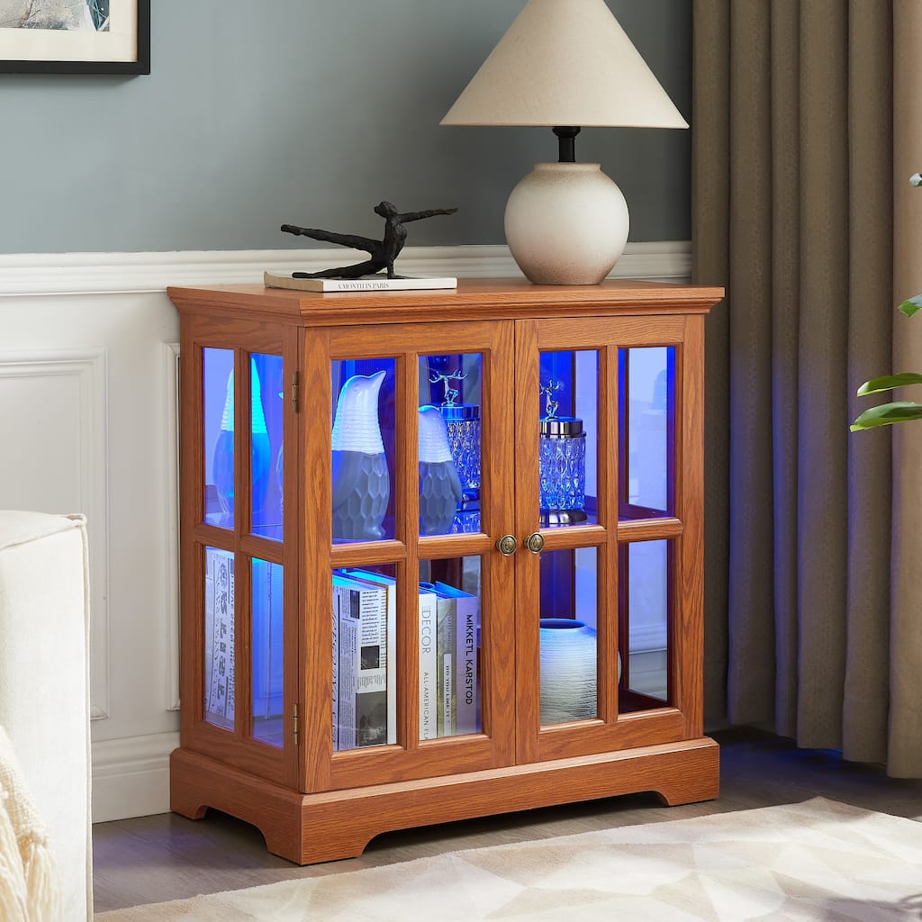LED Curio Display Cabinet,Antique Display Cabinet with Adjustable Shelves,Retro Design Quality Showcase