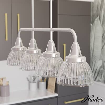 Hunter Cypress Grove 4-Light Linear Chandelier - Kitchen Island, Dining Room - Clear Fluted Glass - Transitional, Industrial