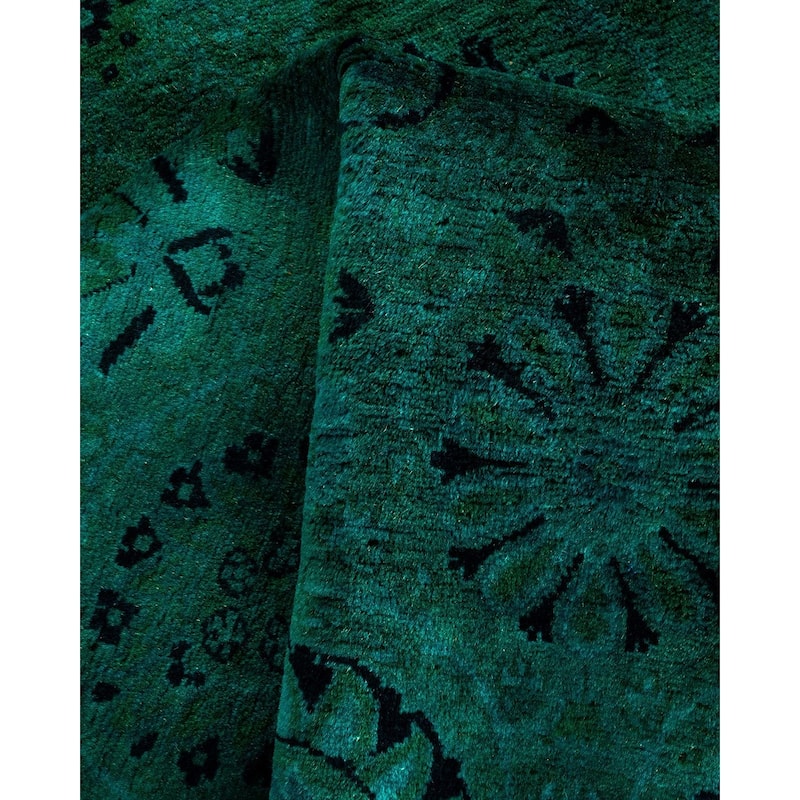 Overton Hand Knotted Wool Vintage Inspired Modern Contemporary Overdyed Green Area Rug - 4' 0" x 15' 0"
