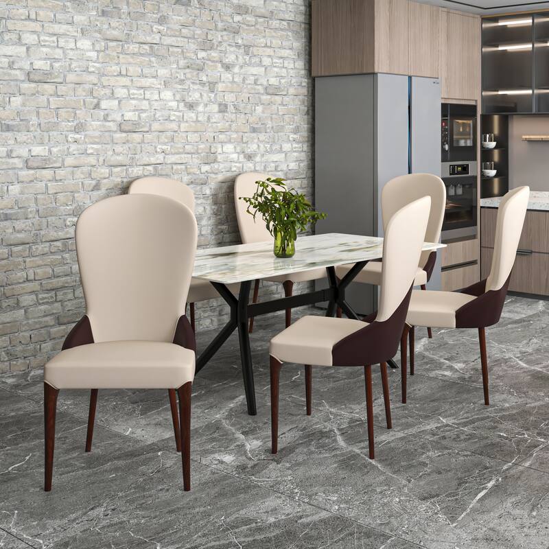 Havana Leather Upholstered Solid Wood Dining Chair Two-Tone Color Design
