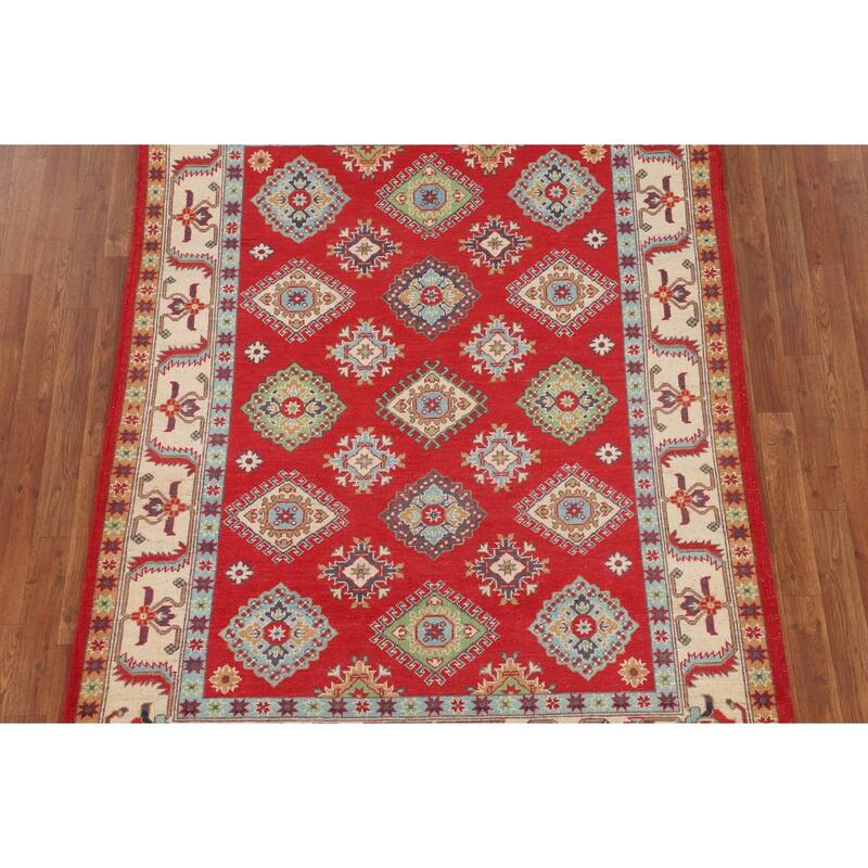 Kazak Oriental Rug Hand-Knotted Bedroom Red Wool Carpet - 5'0" x 6'7"