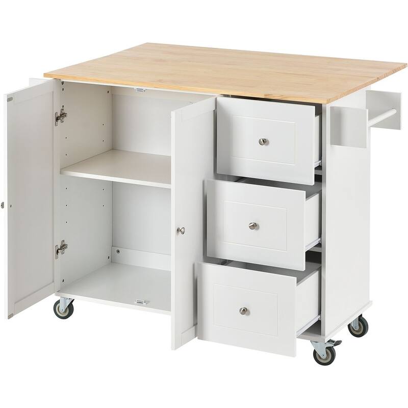 Rolling Mobile Kitchen Island with Wheels Drop Leaf, Solid Wood Top