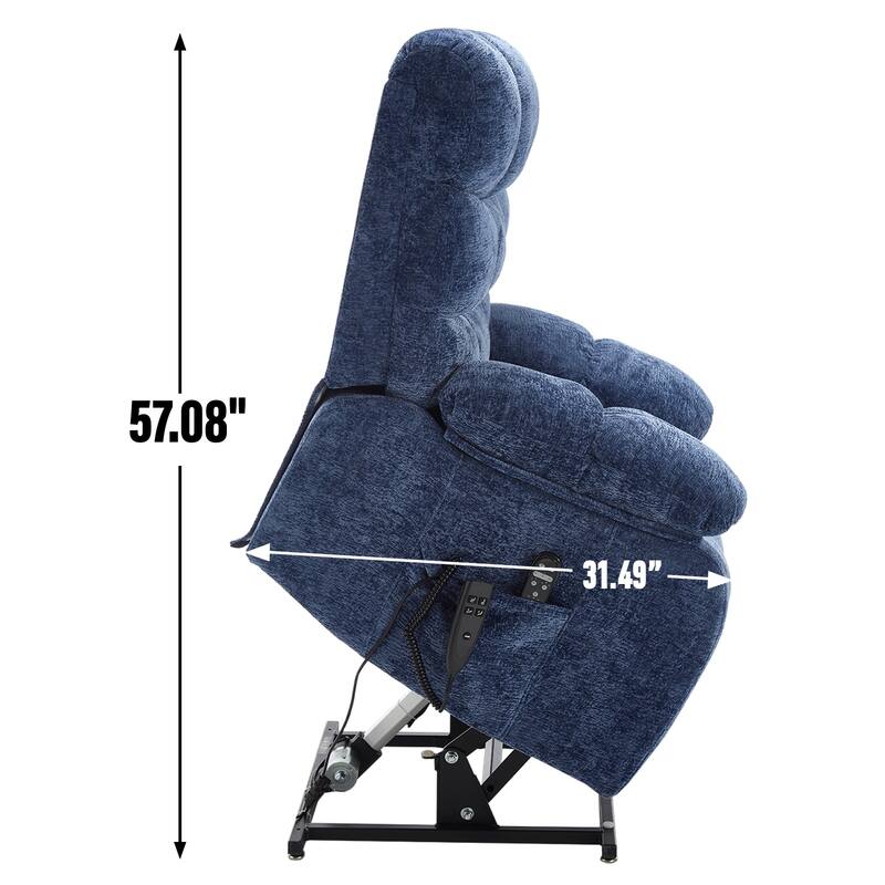 Large Dual Motor Chenille Power Lift Recliner Chair with Massage and Heat and Power-Remote, Infinite Position