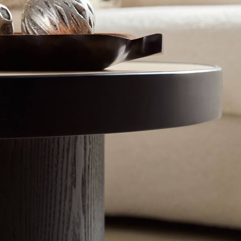 Nesting Round Coffee Table Set with Sintered Stone Tabletop, Modern Living Room Center Table