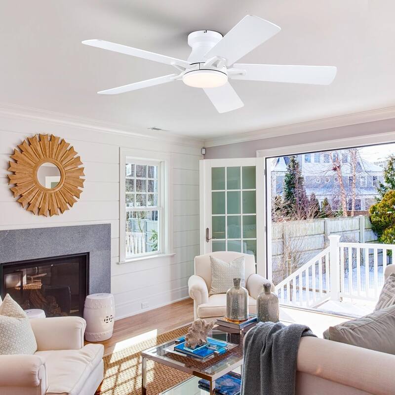 52 Inch Ceiling Fan with Light and Remote,Flush Mount Ceiling Fan,5 Dual Side Blades - 52 Inches