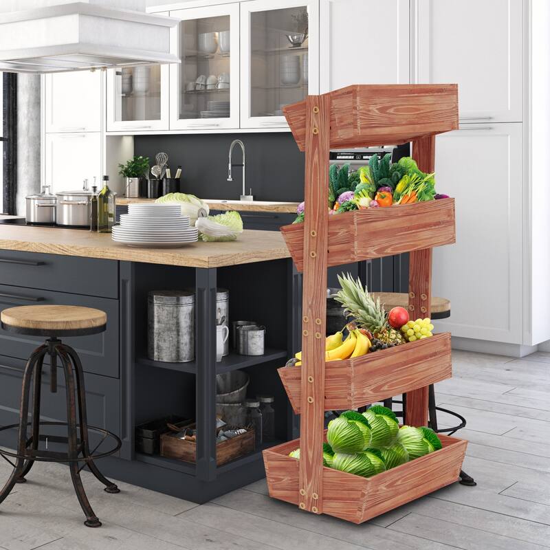 4-tier Wooden Vertical Ladder Raised Vegetable Planter Box Elevated Garden Bed - 25.6" W x 55.5" H