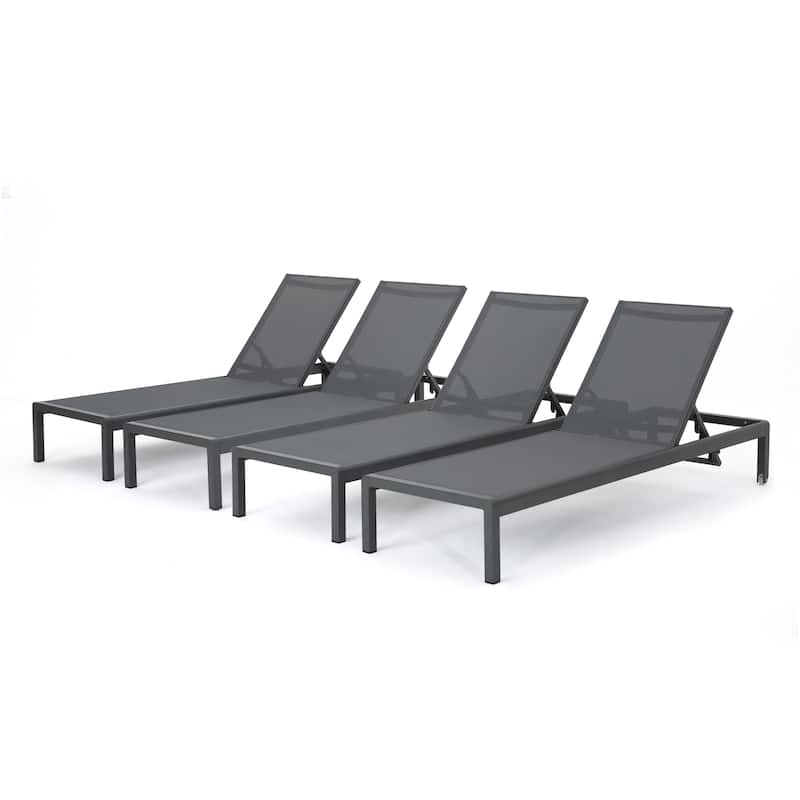Cape Coral Dark Grey Aluminum & Mesh Outdoor Chaise Lounge (Set of 4) by Christopher Knight Home