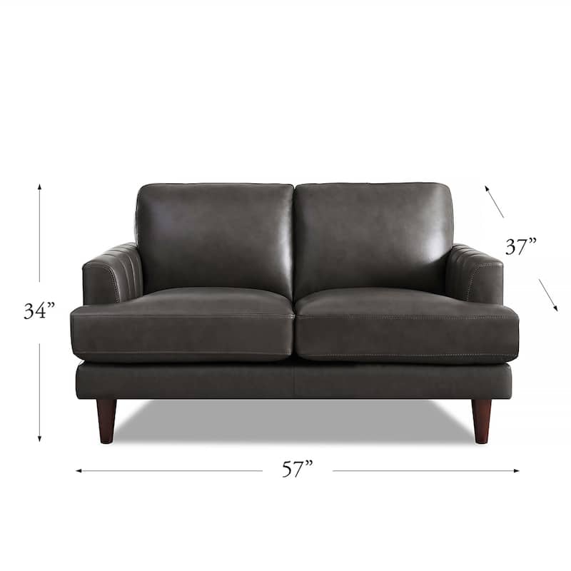 Ivy Living Cassia Top Grain Leather Loveseat with Feather Memory Foam and Springs