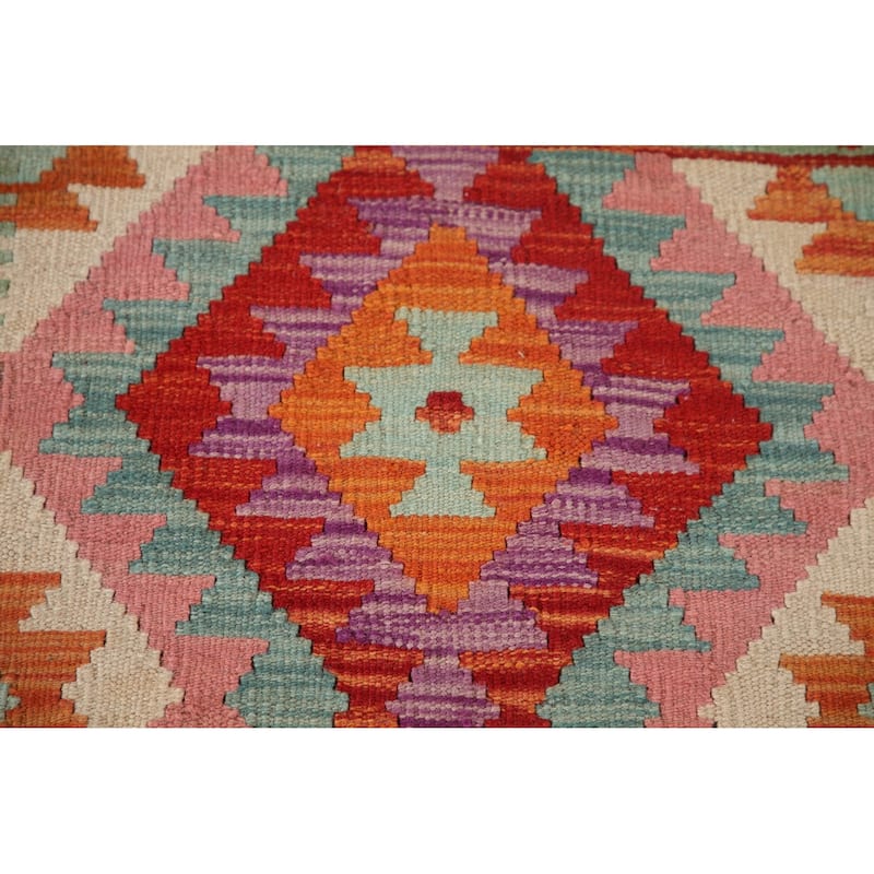 Geometric Kilim Area Rug Reversible Flatweave Wool Carpet - 3'4"x 4'10"