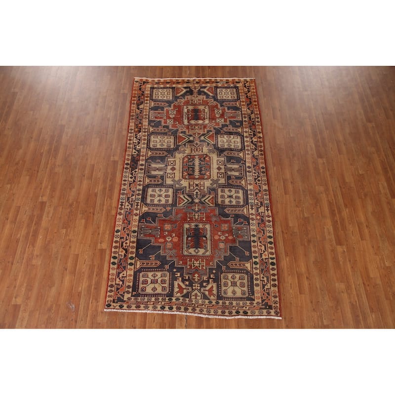 Vegetable Dye Meshkin Persian Vintage Area Rug Handmade Wool Carpet - 5'1"x 9'2"