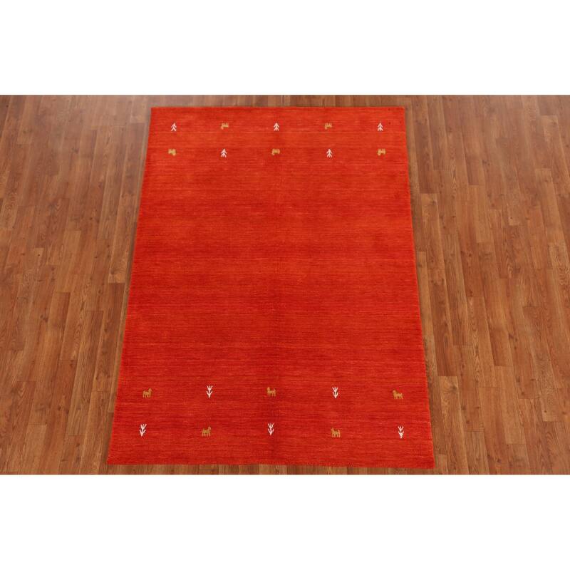 Hand Knotted Oriental 100% Wool Carpet Tribal Animal Pictorial Oranges & Rust Gabbeh Area Rug - 6' 6'' X 4' 6''