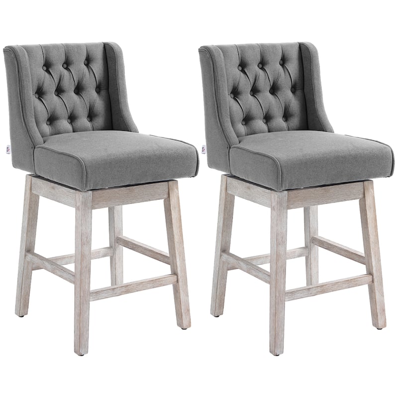 Counter Height Bar Stools Set of 2, Swivel Barstools Bar Chairs with Wood Footrests and Button Tufted