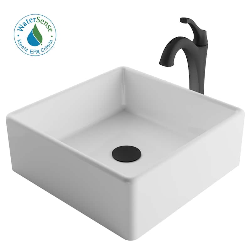 Kraus Elavo and Arlo 15" Vitreous China Vessel Bathroom Sink with 1.2 - Matte Black