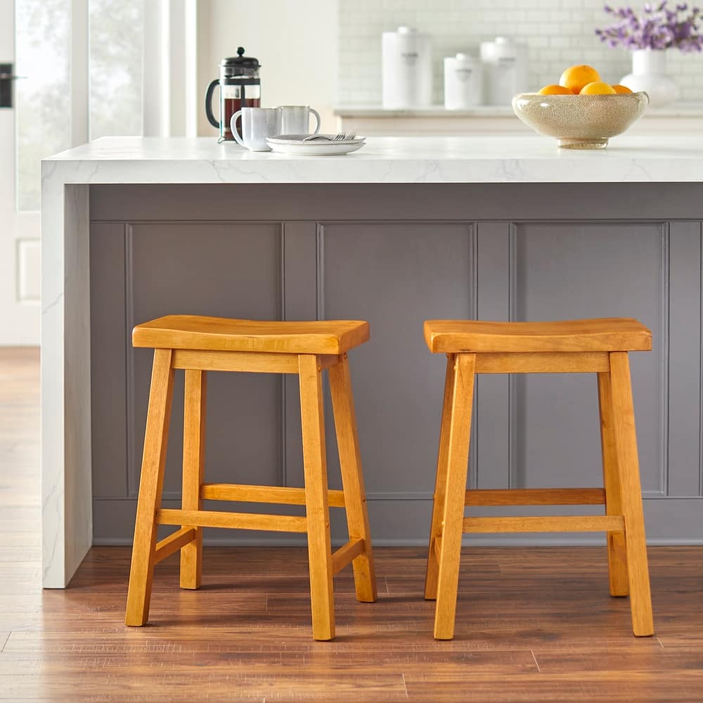 Simple Living Jalen Solid Wood 24-inch Saddle Stool (Set of 2)