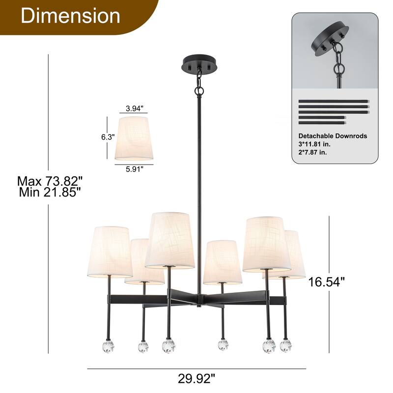 Starsky 6 - Light Dimmable Classic / Traditional Chandelier With White Linen Shades