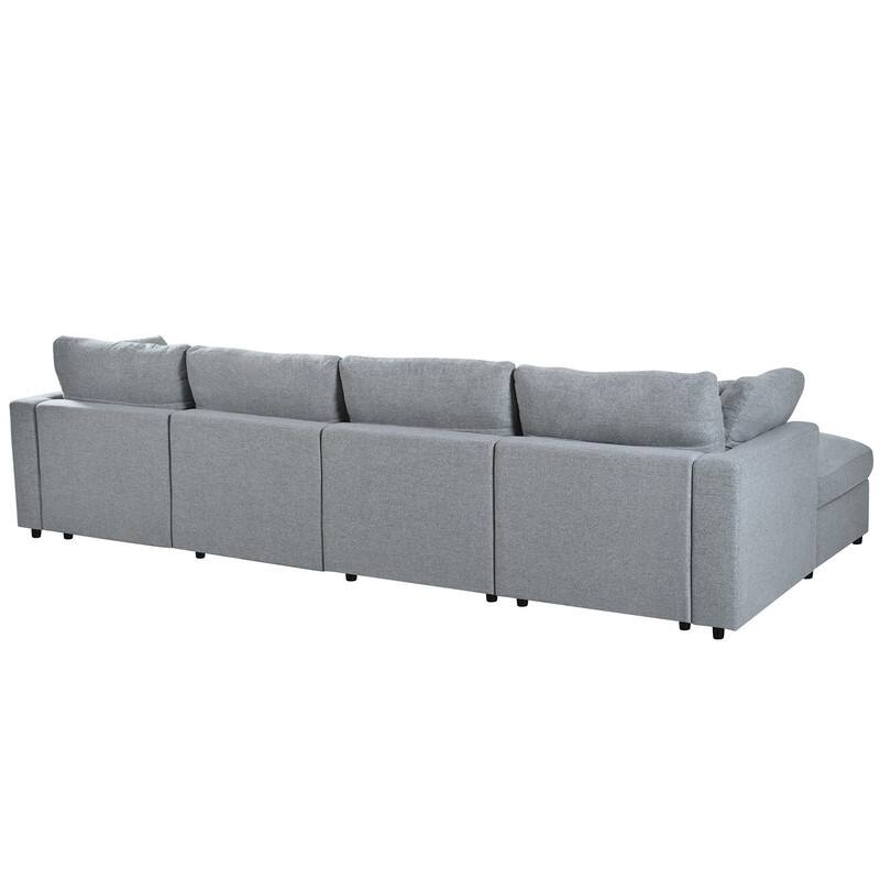 U-Shaped 6-Piece Sectional Sofa with Movable Ottomans Modular Design Soft Chenille Fabric for Versatile Seating